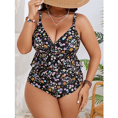 Women's Plus Size V Neck Adjustable Spaghetti Straps Two Piece Swimsuit