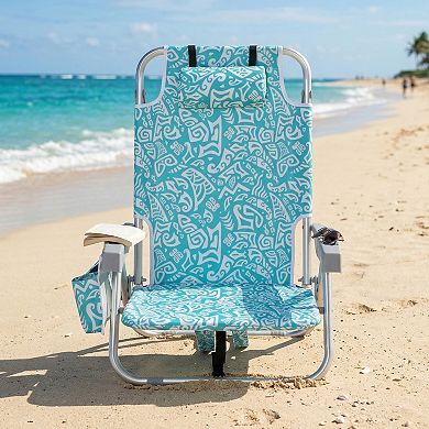 Foldable Beach Chair, 5-Position Reclining Lounge Chair with Side Pocket, Back Cooler Bag