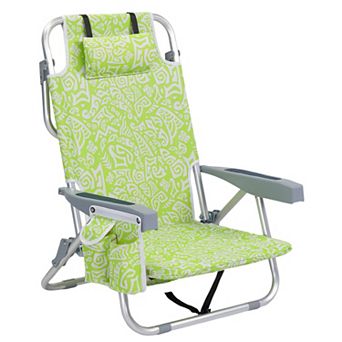 Foldable Beach Chair, 5-Position Reclining Lounge Chair with Side Pocket, Back Cooler Bag