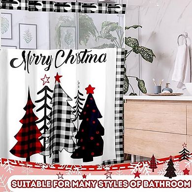 Christmas Shower Curtain with Snap-In Liner, Buffalo Plaid Fabric, Double-Layer Design