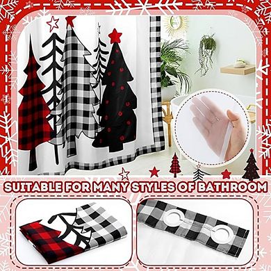 Christmas Shower Curtain with Snap-In Liner, Buffalo Plaid Fabric, Double-Layer Design
