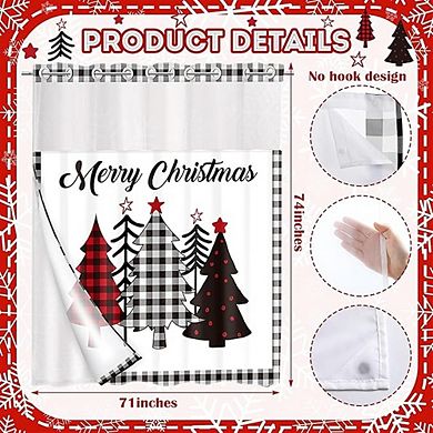 Christmas Shower Curtain with Snap-In Liner, Buffalo Plaid Fabric, Double-Layer Design