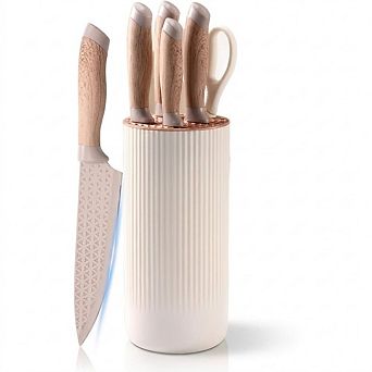 6 pc Chef Knife Set with Knife Block Anti-Rust Stainless Steel Kitchen Knives