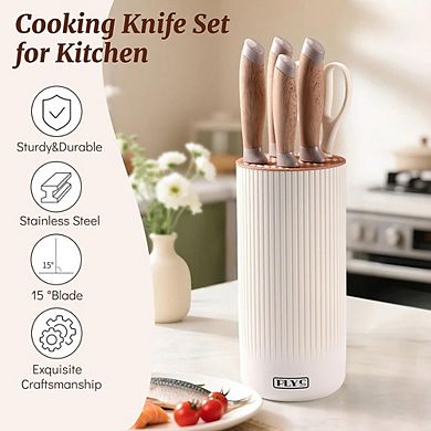 6-Piece Chef Knife Set with Knife Block Anti-Rust Stainless Steel Kitchen Knives