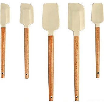 Silicone Spatula Set, Wooden Handle, Heat-Resistant, Nonstick