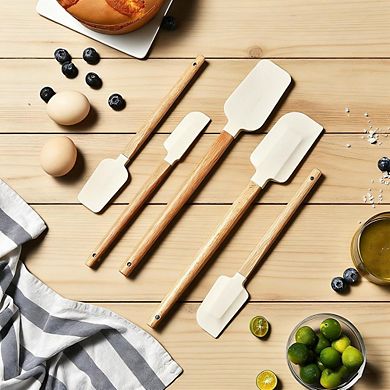 Silicone Spatula Set, Wooden Handle, Heat-Resistant, Nonstick
