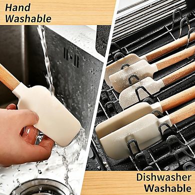 Silicone Spatula Set, Wooden Handle, Heat-Resistant, Nonstick