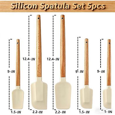 Silicone Spatula Set, Wooden Handle, Heat-Resistant, Nonstick