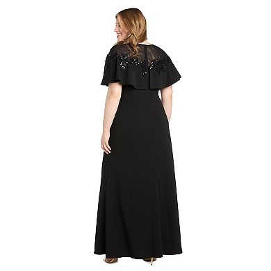 Plus Size Size R&M Richards Beaded Illusion Capelet Front Slit Evening Gown