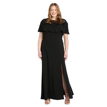 Plus Size Size R&M Richards Beaded Illusion Capelet Front Slit Evening Gown