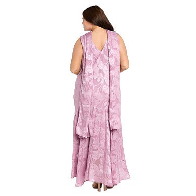 Plus Size R&M Richards Floral Clip Jacquard Cowlneck Dress & Scarf Set