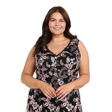 Plus Size R&M Richards Corded Lace Sequin V-Neck Evening Gown