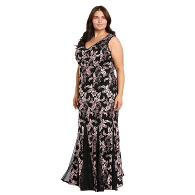 Plus Size R&M Richards Corded Lace Sequin V-Neck Evening Gown