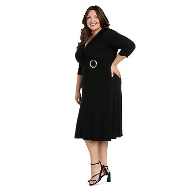 Plus Size R&M Richards Mock-Wrap Midi Dress with O-Ring Detail