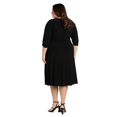 Plus Size R&M Richards Mock-Wrap Midi Dress with O-Ring Detail