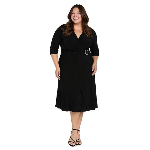 Женские платья R&M Plus Size R&M Richards Mock-Wrap Midi Dress with O-Ring Detail