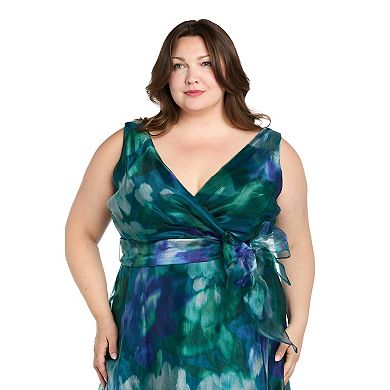 Plus Size R&M Richards Floral Organza Sleeveless Wrap Front Maxi Dress