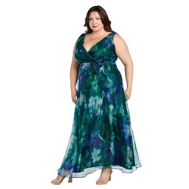 Plus Size R&M Richards Floral Organza Sleeveless Wrap Front Maxi Dress