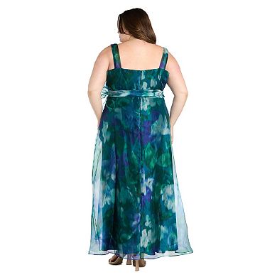 Plus Size R&M Richards Floral Organza Sleeveless Wrap Front Maxi Dress