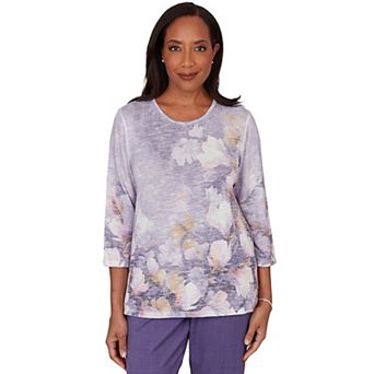 Petite Alfred Dunner Grand Bazaar Amethyst Floral Top