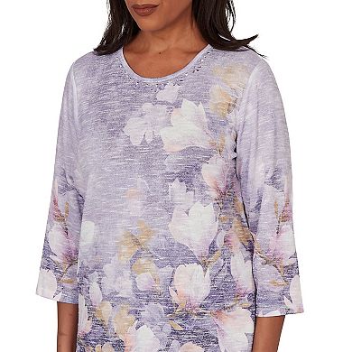 Petite Alfred Dunner Grand Bazaar Amethyst Floral Top