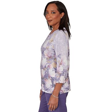 Petite Alfred Dunner Grand Bazaar Amethyst Floral Top