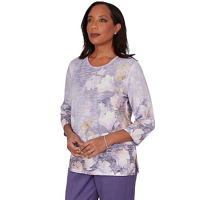 Petite Alfred Dunner Grand Bazaar Amethyst Floral Top