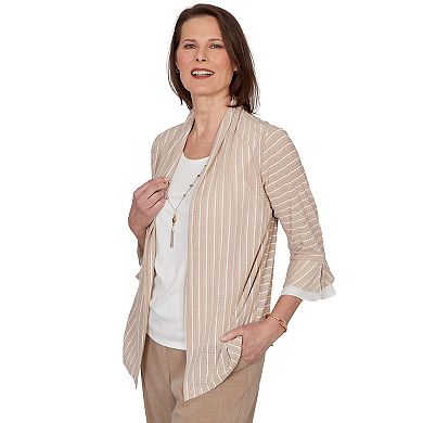 Petite Alfred Dunner Grand Bazaar Vertical Stripe Two in One Top with Necklace