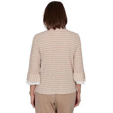 Petite Alfred Dunner Grand Bazaar Vertical Stripe Two in One Top with Necklace
