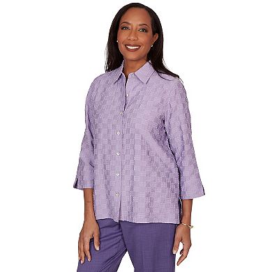 Petite Alfred Dunner Grand Bazaar Box Textured Button Front Top