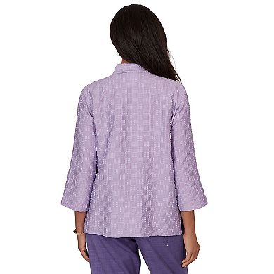 Petite Alfred Dunner Grand Bazaar Box Textured Button Front Top