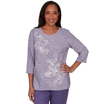 Petite Alfred Dunner Grand Bazaar Embroidered Diagonal Textured Knit Top