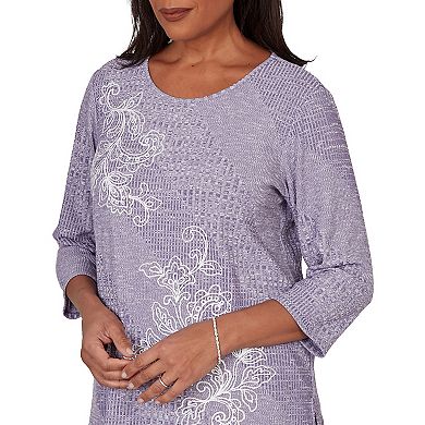 Petite Alfred Dunner Grand Bazaar Embroidered Diagonal Textured Knit Top