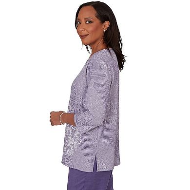 Petite Alfred Dunner Grand Bazaar Embroidered Diagonal Textured Knit Top
