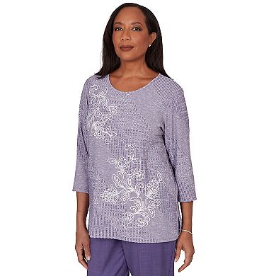 Petite Alfred Dunner Grand Bazaar Embroidered Diagonal Textured Knit Top