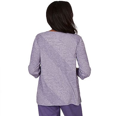 Petite Alfred Dunner Grand Bazaar Embroidered Diagonal Textured Knit Top