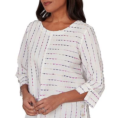 Petite Alfred Dunner Grand Bazaar White Textured Rainbow Stripe Top