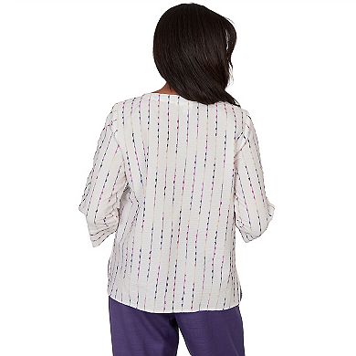 Petite Alfred Dunner Grand Bazaar White Textured Rainbow Stripe Top