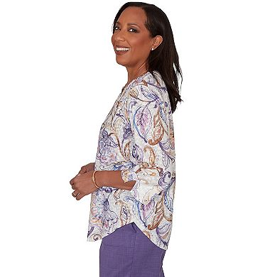 Petite Alfred Dunner Grand Bazaar Jacobean Floral Split Neck Top