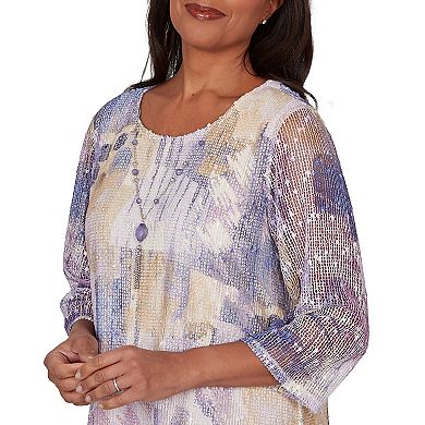 Petite Alfred Dunner Grand Bazaar Stained Glass Mesh Top with Necklace