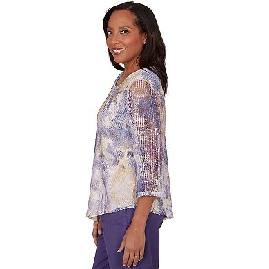 Petite Alfred Dunner Grand Bazaar Stained Glass Mesh Top with Necklace