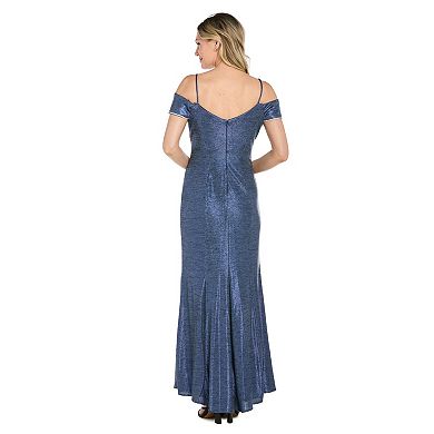 Women's R&M Richards Shimmering Crinkle Foil Cold-Shoulder Gown