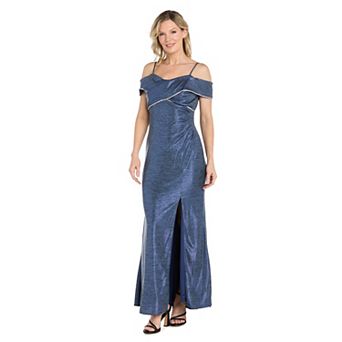 Women's R&M Richards Shimmering Crinkle Foil Cold-Shoulder Gown