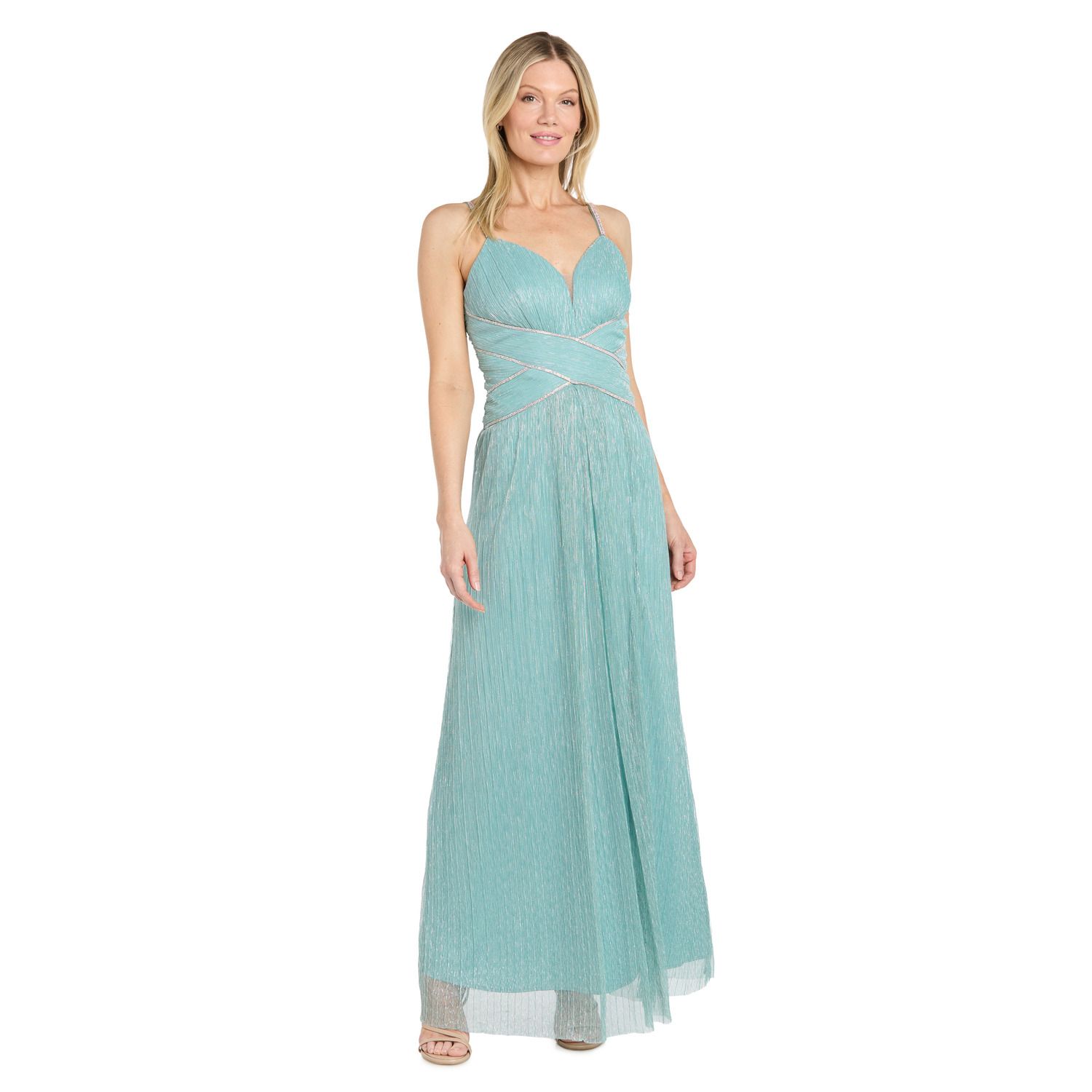 Женские платья R&M Richards Sparkle Crinkle Mesh Rhinestone-Trim Gown with Slit