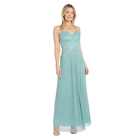 Женские платья R&M Women's R&M Richards Sparkle Crinkle Mesh Rhinestone-Trim Gown with Slit