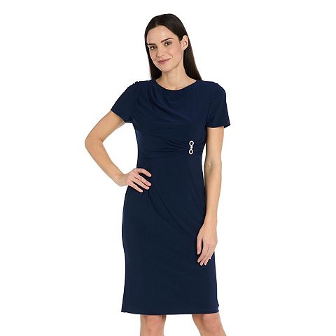 Женские платья R&M Women's R&M Richards Shirred Waist Sheath Dress with Rhinestone Accent