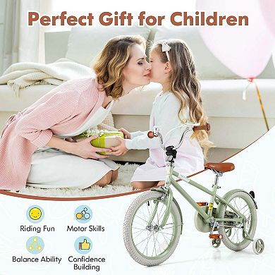 Costway Kids Bike with Adjustable Saddle Handlebar Removable Training Wheels Handbrake
