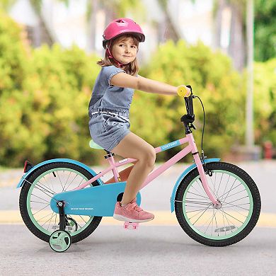 Costway Kids Bike with Adjustable Saddle Handlebar Removable Training Wheels Handbrake
