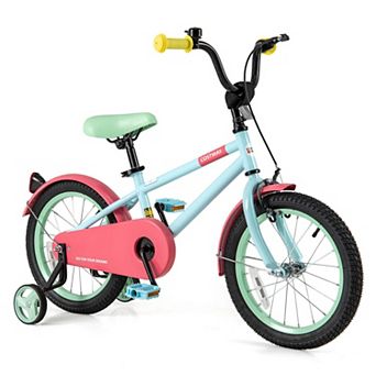 Costway Kids Bike with Adjustable Saddle Handlebar Removable Training Wheels Handbrake