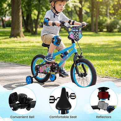 Costway Kids Bike with Training Wheels, Dual Hand & Coaster Brakes, Adjustable Seat